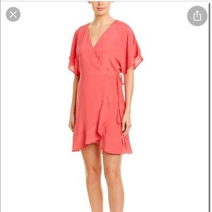 Lavender Brown Ruffle Silk-Blend Wrap Dress